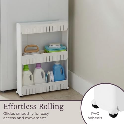 3 Tier Shelf Rolling Cart - Narrow-Space Kitchen o... (White)