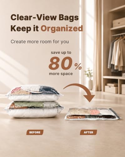 Vacbird Travel Vacuum Storage Bags with Rechargeable Cordless Pump, 12 Pack Vacuum Seal Bags for Clothing(4 Large+4 Medium+4 Small), Compression Packing for Clothes Suitcase Luggage Blanket Pillows