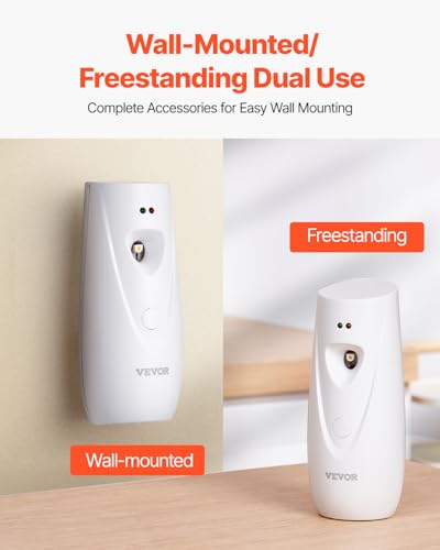 VEVOR Automatic Air Freshener Spray Dispenser, 4-Pack, Wall Mounted or Free Standing, Battery Operated, Multiple Time Settings for Home, Indoor, Bathrooms, Offices, Hotels, Commercial Places, White