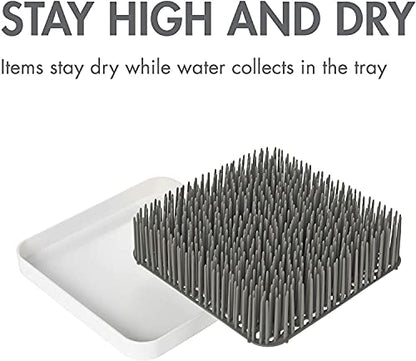 Boon Grass Plastic Drying Rack - Modern Countertop Baby Bottle Organizer - 9.75 x 9.88 x 3.0 inches - Gray