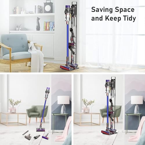 Foho Vacuum Stand Compatible for Dyson V15 V11 V10 V8 V7 V6, Metal Storage Holder Compatible for Dyson Handheld DC30 DC31 DC34 DC35 DC58 DC59 DC62 Cordless Vacuum Cleaners & Accessories, Black