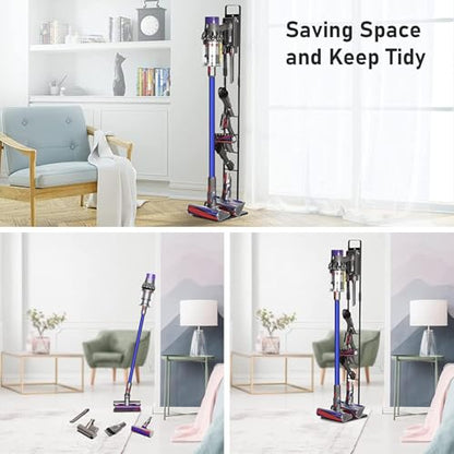 Foho Vacuum Stand Compatible for Dyson V15 V11 V10 V8 V7 V6, Metal Storage Holder Compatible for Dyson Handheld DC30 DC31 DC34 DC35 DC58 DC59 DC62 Cordless Vacuum Cleaners & Accessories, Black