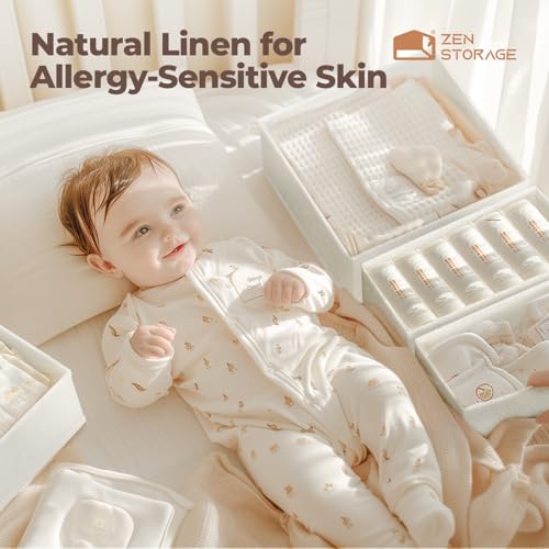 ZenStortage Cotton Linen Baby Drawer Organizers for Nursery, 12Pack Beige | Natural Cotton Linen Fabric, 3 Sizes for Flexible Combinations, Skin-Friendly Material, Foldable Zipper Design