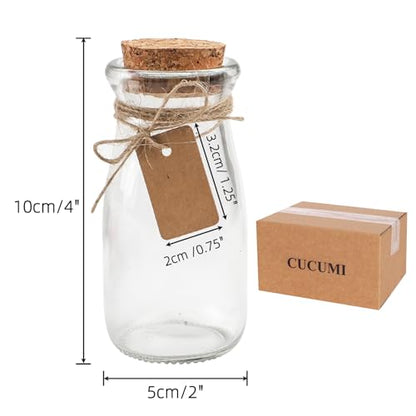 CUCUMI 12pcs 3.4oz Small Glass Jars with Cork Lids Mini Storage Bottles