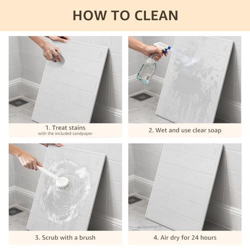 Yolife 32"x 20" Stone Bath Mat Large, Diatomaceous Earth Bath Mat for Bathroom, Super Absorbent Quick Drying Stone Shower Mat, Non-Slip Natural Diatomite Bathroom Floor Mat, Easy to Clean (White Grey)