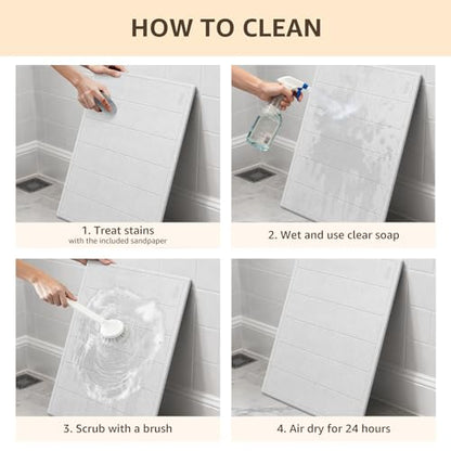 Yolife 32"x 20" Stone Bath Mat Large, Diatomaceous Earth Bath Mat for Bathroom, Super Absorbent Quick Drying Stone Shower Mat, Non-Slip Natural Diatomite Bathroom Floor Mat, Easy to Clean (White Grey)