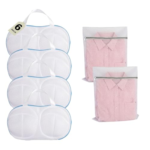 6 PCS Bra Laundry Bags for Washing Machine, Bra Wash Protector for A-D Cups | Lingerie Bag for Washing Delicates Underwear Brassiere, Protect Women's Bras for Laundry, Home & Travel Use