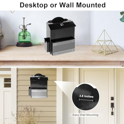 Metal Suggestion Box with Magnetic Sign Holder, Black Donation Box | 2 Extra Side Spaces, Wider 3.9in Slot for Convenient Drop, Secure Lock with 2 Keys, Wall Mounted or Tabletop, Diversified Use