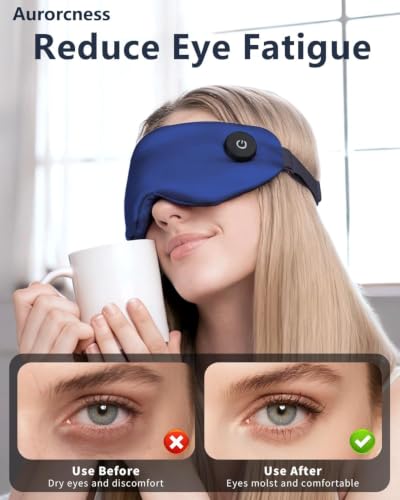 Aurorcness Heated Eye Mask for Dry Eyes – Cordless Warm Eye Compress, 100% Mulberry Silk Sleep Mask with Graphene Heating, 3 Heat Levels and Auto Shut-Off, Rechargeable & Washable