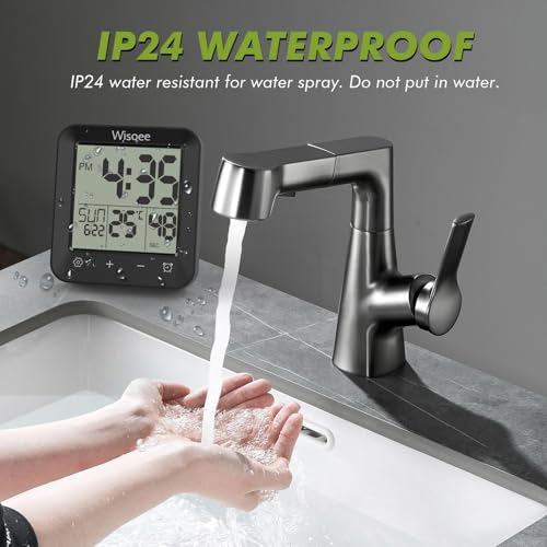 Waterproof Shower Clock Bathroom Timer, Digital Wall Clock | with Countdown, Temperature Display, Calendar, Suction Cup for Kitchen Spas, Cooking and Baths, Battery Operated