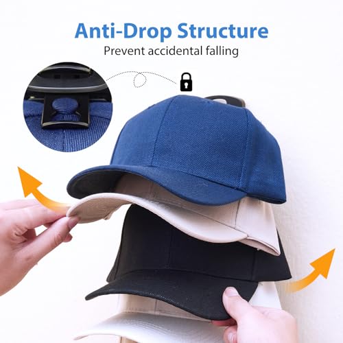MACOPRO Hat Organizer Holder for Baseball Caps for Wall, 2 Pack Racks | Holds Up To 20 ball Caps, Cap Racks on Wall, Door, Closet For Storage & Display, no Drill or Drill.