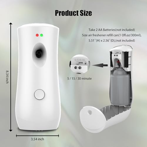 (2-Pack) Automatic Air Freshener Spray Dispenser, Wall Mounted/Free Standing Air Fresheners for Home and Commercial Use, Multiple Time Scent Release Setting for Room/Restroom Sprayer (White ADS08)