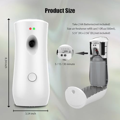 (2-Pack) Automatic Air Freshener Spray Dispenser, Wall Mounted/Free Standing Air Fresheners for Home and Commercial Use, Multiple Time Scent Release Setting for Room/Restroom Sprayer (White ADS08)