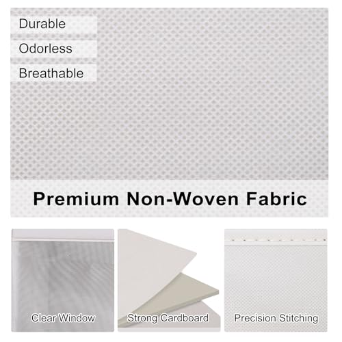 WUIKE Closet Storage Bins, Fabric Organizer Baskets with Clear Window and Handles, Foldable Storage for Shelves, Beige, Large, 3-Pack