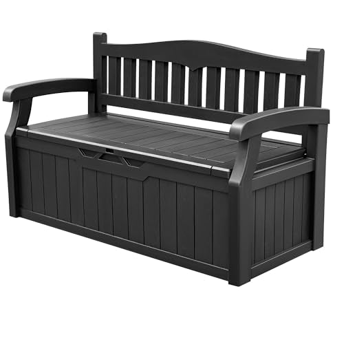 80 Gallon Storage Bench Deck Box Waterproof&Lockab... (Black | Resin)