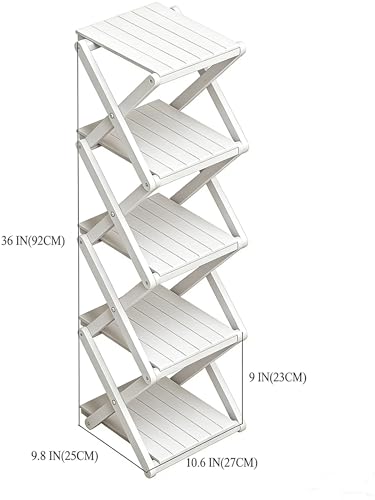 Bamboo Shoe Rack - No Assembly Required, Tall Narrow Foldable Shoe Organizer, Space-Saving Multifunctional Shelf for Entryways, Corners, Bedrooms, Balconies, 5 Layer White (Reinforced And Thickened )
