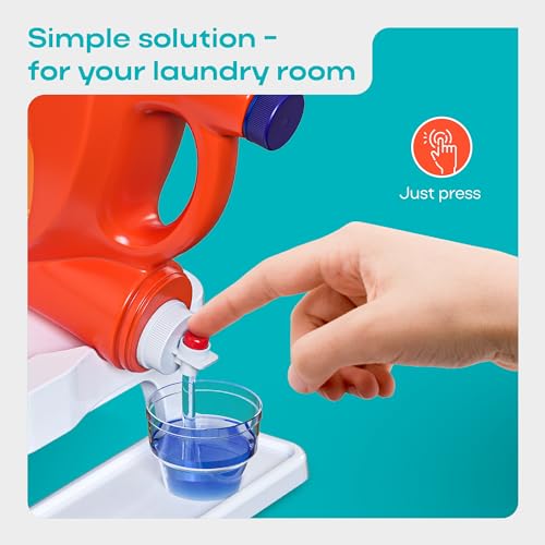 Skywin Laundry Detergent Holder Shelf for Laundry Room - 1 Pack - White | Holds 2 Bottles, Easy Pouring, Rubber Feet, Angled Stand, Fabric Softener Dispenser for Laundry Room Organization & Storage