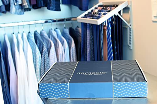TieMaster Wall Mounted Tie Rack and Scarf Organizer with 5 Belt Hooks | Battery-Free, Holds 60 Ties and Scarves, Easy Installation, Sleek Durable Plastic Design for closet, Gift for Men and Women