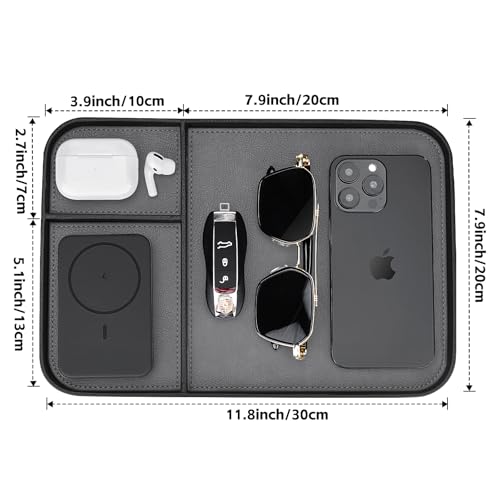 SENEN Leather Tray, Stylish and Organized Multifunctional Tray, for Table Entryway, Premium PU Leather, Catchall Tray for Keys, Watch, Wallet, Jewelry, and More (Black Frame)