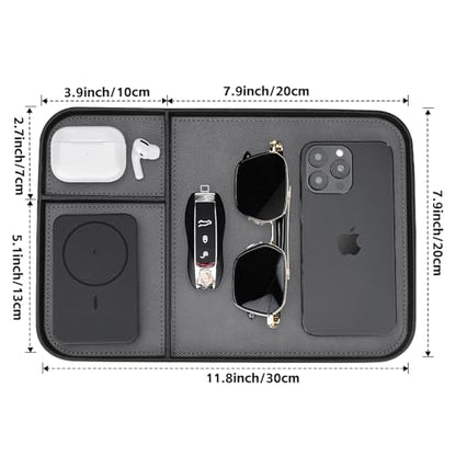 SENEN Leather Tray, Stylish and Organized Multifunctional Tray, for Table Entryway, Premium PU Leather, Catchall Tray for Keys, Watch, Wallet, Jewelry, and More (Black Frame)