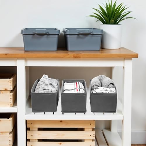 9-Pack Foldable Drawer Organizers Foldable Storage Bins – Clothing Drawer Organizer for Clothes, Dark Grey (10.6"x5.5"x4.3", Non-Woven Fabric)