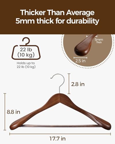 Premium Wooden Hangers 6-Pack – Wide Shoulder Non-Slip Design for Coats, Jackets & Suits | 360° Rotating Closet Organizers | Durable & Space-Saving (Vintage Wood)