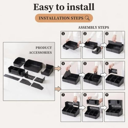 Expandable 2 Tier Coffee Station Organizer, Coffee Bar Organizer with 11 Compartments & Cup Holder Rack, Coffee Pod Holder for K Cups, Tea Bags, Sugar Packets, Countertop Coffee Accessories Storage