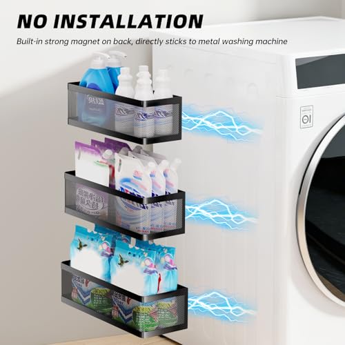 3 Pack Magnetic Shelves for Washing Machine，Laundry Organizer | Super Heavy Duty，Strong Hold Magnetic Baskets，Multipurpose Magnetic Laundry Organizer & Spice Rack for Refrigerator