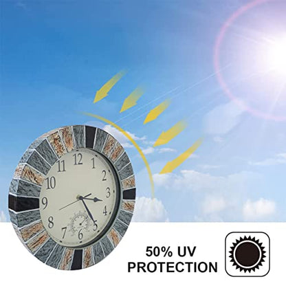 UMEXUS Outdoor Clocks for Patio Waterproof with Thermometer Combo, Brown | 13-in Weatherproof Wall Clock, UV Resistant, Silent, Battery Operated, Easy to Read for Patio Pool Garden Lanai Fence Porch