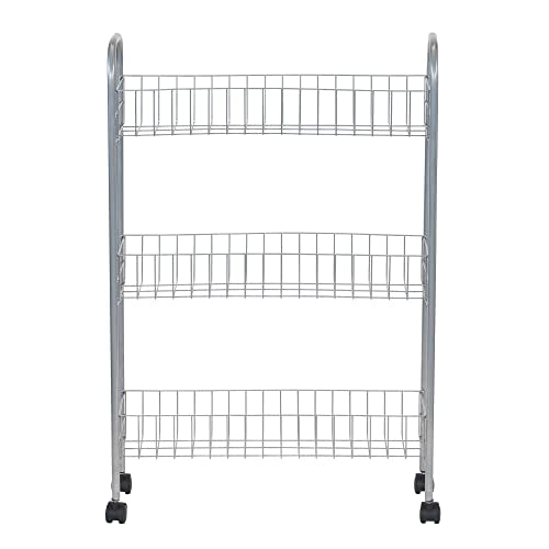 Slim Storage Cart, 3 Shelf Storage Cart with Wheel... (Satin Silver | Alloy Steel)