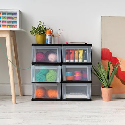 IRIS USA 3-Drawer Slim Narrow Storage Organizer, 2-Pack, Black/Clear | Organize craft supplies, school essentials, beauty items, and small household accessories with compact drawer storage