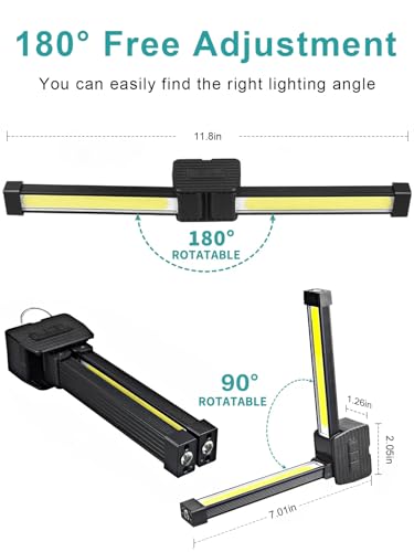 Gym Lamp, Portable Gym Lighting for Posing, Magnetic Work Light Rechargeable, 180°Rotate Foldable Camping Lamps with Hang Hook, Hiking Handheld LED Flashlight - Black