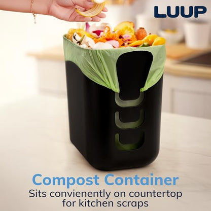 STORi Luup Trash Can (Black) - Reuse Grocery Bags - Plastic Garbage Container for Bathroom, Vanity, Laundry Room, Kitchen, Office, Garage - 2.5 Gallon Wastebasket with Hooks to Secure Trash Bags