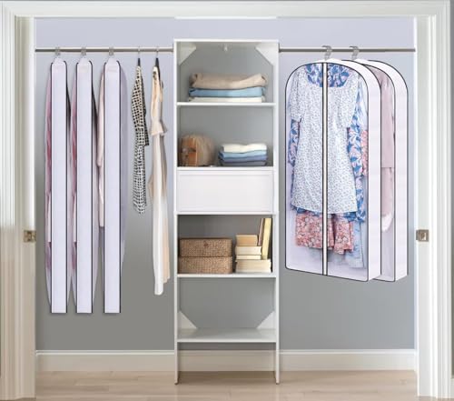 SLEEPING LAMB 50" Clear Garment Bags for Hanging Clothes Storage 4" Gussetes Dress Bags for Closet Storage Coat Cover for Suits, Sweater, Jacket(5 Packs)