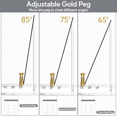 Acrylic Easel Display Stand | Heavy-duty Picture Frame Holder with Adjustable Gold Peg, Clear Decorative Plate Rack Menu Holder for Art, Restaurant, Photo