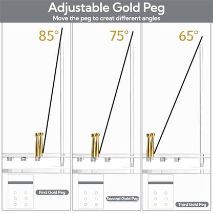 Acrylic Easel Display Stand | Heavy-duty Picture Frame Holder with Adjustable Gold Peg, Clear Decorative Plate Rack Menu Holder for Art, Restaurant, Photo