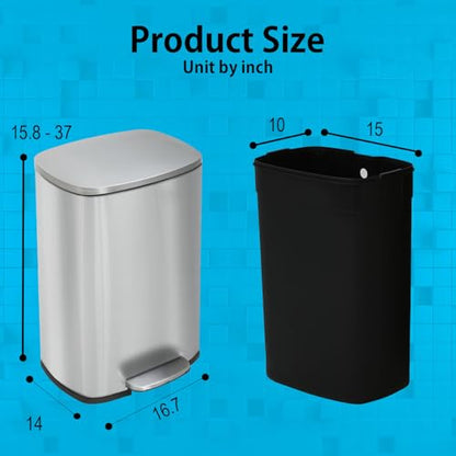 BestMassage Stainless Steel Trash Can with Lid, 13 Gallon, Composting | Step-Open, Soft Closing, Removable Inner Bucket, 50 LIter Indoor Composting Bin for Home, Office