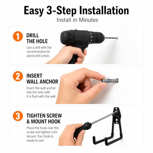 Garage Hooks, 4 Pack 7.7inch Large Square Wall Hooks for Hanging Heavy Duty Ladders, Bikes, Tools Ideal for Garage, Garden, Basement Utility Room Storage (Black)