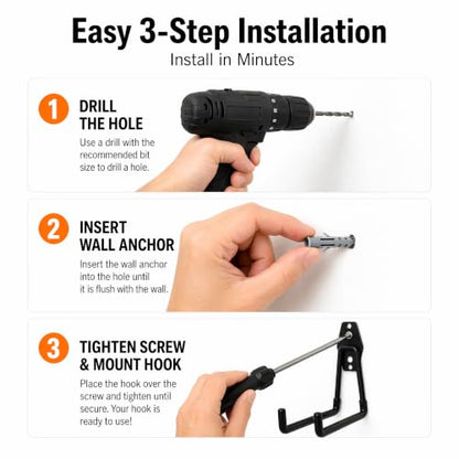 Garage Hooks, 4 Pack 7.7inch Large Square Wall Hooks for Hanging Heavy Duty Ladders, Bikes, Tools Ideal for Garage, Garden, Basement Utility Room Storage (Black)