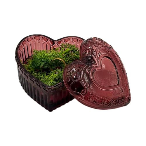 Glass Jewelry Box Heart Shape Cute Box for Storage Ring Earring Trinket Vintage Jewelry Organizer Decorative Gift for Women Girls-GRB003-Red
