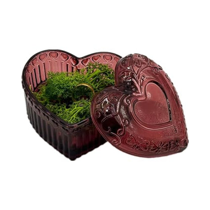 Glass Jewelry Box Heart Shape Cute Box for Storage Ring Earring Trinket Vintage Jewelry Organizer Decorative Gift for Women Girls-GRB003-Red