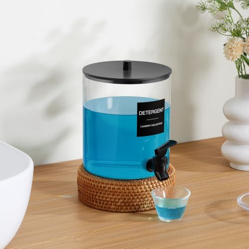 1 Gallon Glass Laundry Detergent Dispenser with Spigot, 128 oz Liquid Laundry Soap and Fabric Softener Container, Wide Mouth Detergent Holder with 6 Waterproof Labels (1 Pack)