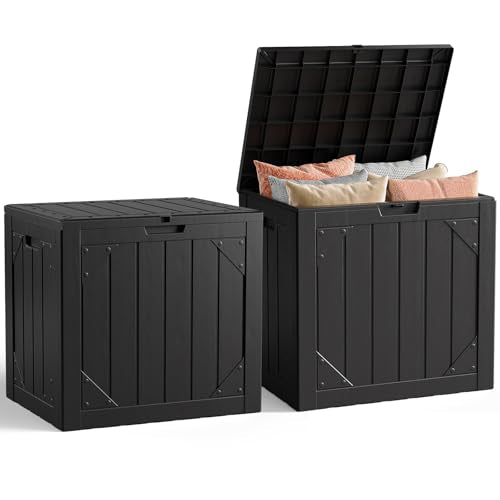 Outdoor Storage Box,30 Gallon Deck Box Outdoor Sto... (2 Count | Black | Resin)
