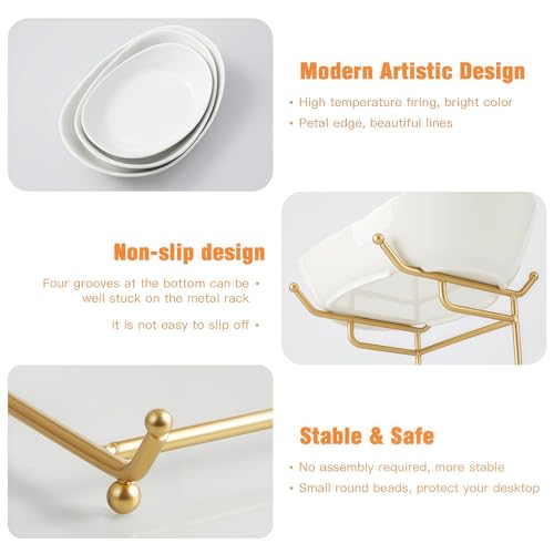 2 Tier Ceramic Fruit Bowl for Kitchen Counter, Tiered Fruit Basket for Countertop, Modern Multi Layer Fruit Display Stand for Party, Cute (Gold&White, Small) 1