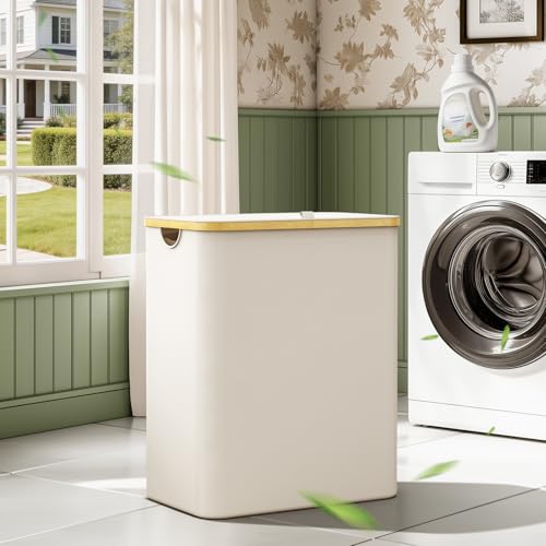 Hampers for Laundry Basket with Lid, 160L Large Laundry Hamper 3 Section | Dirty Clothes Hamper Separator with 3 Removable Bags & 5 Labels, Divided Laundry Organizer for Bedroom, Laundry Room, Beige