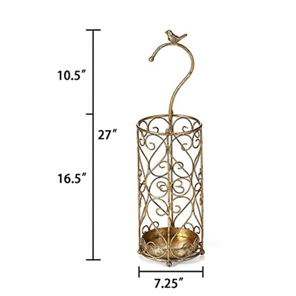 Umbrella Rack Stand,Umbrella Rack for Entryway,Canes Walking Sticks,Cast Iron Bird Handle and Drip Tray (Antique Gold) | Place cat wands or pet toys,Cast Iron Bird Handle And Drip Tray (Antique Gold)