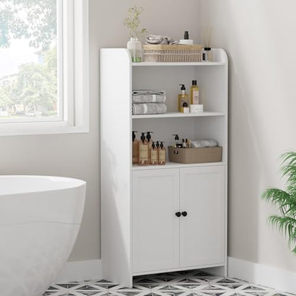 Small Bathroom Storage Cabinet, Toilet Paper Storage Cabinet | Bathroom Floor Cabinet with Doors and Shelves, Bathroom Organizers for Small Spaces, 9.8" D x 19.7" W x 39.9" H, White