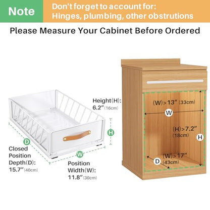 Pull out Cabinet Organizer,Heavy Duty Slide out Pantry Shelves Drawer Storage with Adhesive Nano Film,Sliding Mesh Cabinet Basket with Handle for Kitchen, Bathroom, Home, 11.8W" X 15.7"D X 6.2"H,White