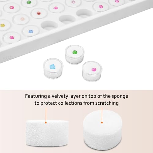 Ikee Design 50 White Foam Gem and Bead Storage Jars Stackable Display Tray | Jewelry Storage Jars Showcase Stackable Tray Storage Box for Collectibles, Home Organization, 14.75 W x 8.25 D x 1 H in