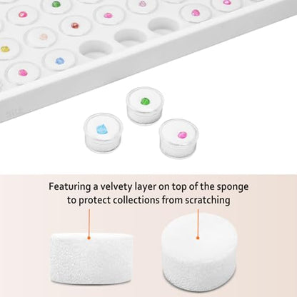 Ikee Design 50 White Foam Gem and Bead Storage Jars Stackable Display Tray | Jewelry Storage Jars Showcase Stackable Tray Storage Box for Collectibles, Home Organization, 14.75 W x 8.25 D x 1 H in